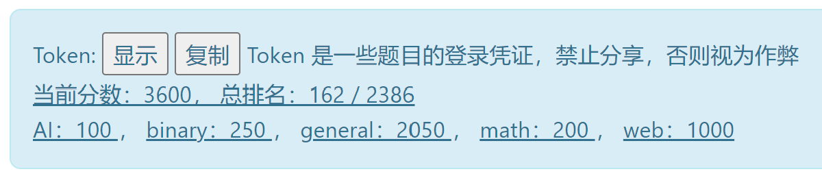 总分：3600， 总排名：162 / 2381