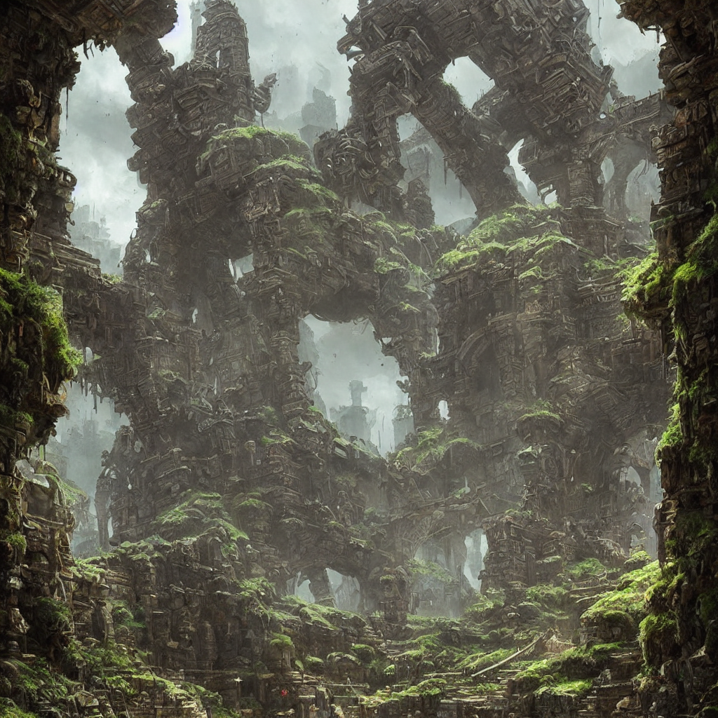 massive iron golem guarding an ancient temple, epic fantasy art, highly detailed and intricate, underground, depth of view